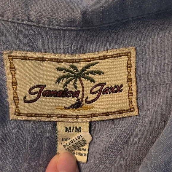 Jamaica Jaxx Mens M Medium Blue Tropical Leaf Print Short Sleeve Button Up Shirt - Picture 3 of 4